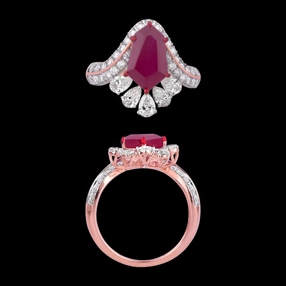 14K Rose Gold Diamond Ring - 1.3ct VVS-VS-IJ with Colour Stones