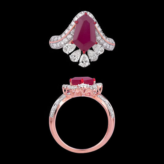 14K Rose Gold Diamond Ring - 1.3ct VVS-VS-IJ with Colour Stones