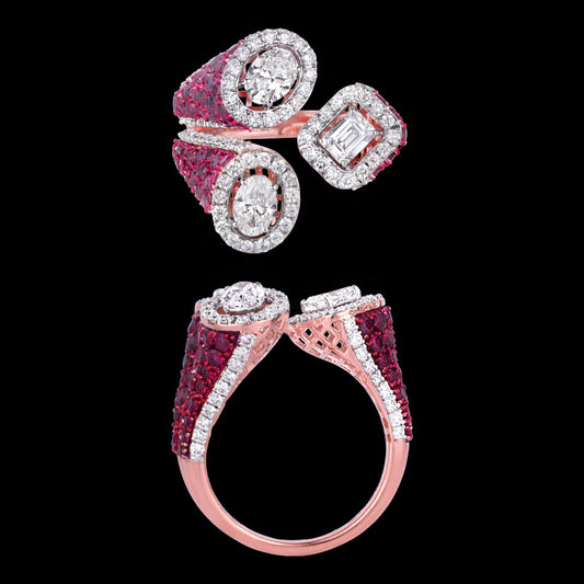 18K Rose Gold Diamond Ring - 2.175ct VVS-VS-EF with Colour Stones