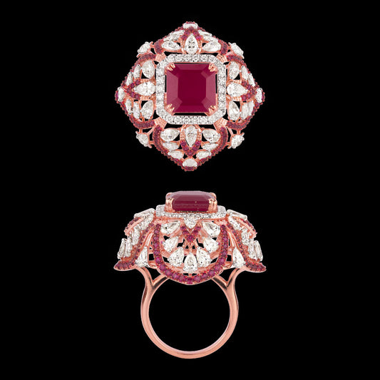 14K Rose Gold Diamond Ring - 4.522ct VVS-VS-IJ with Colour Stones