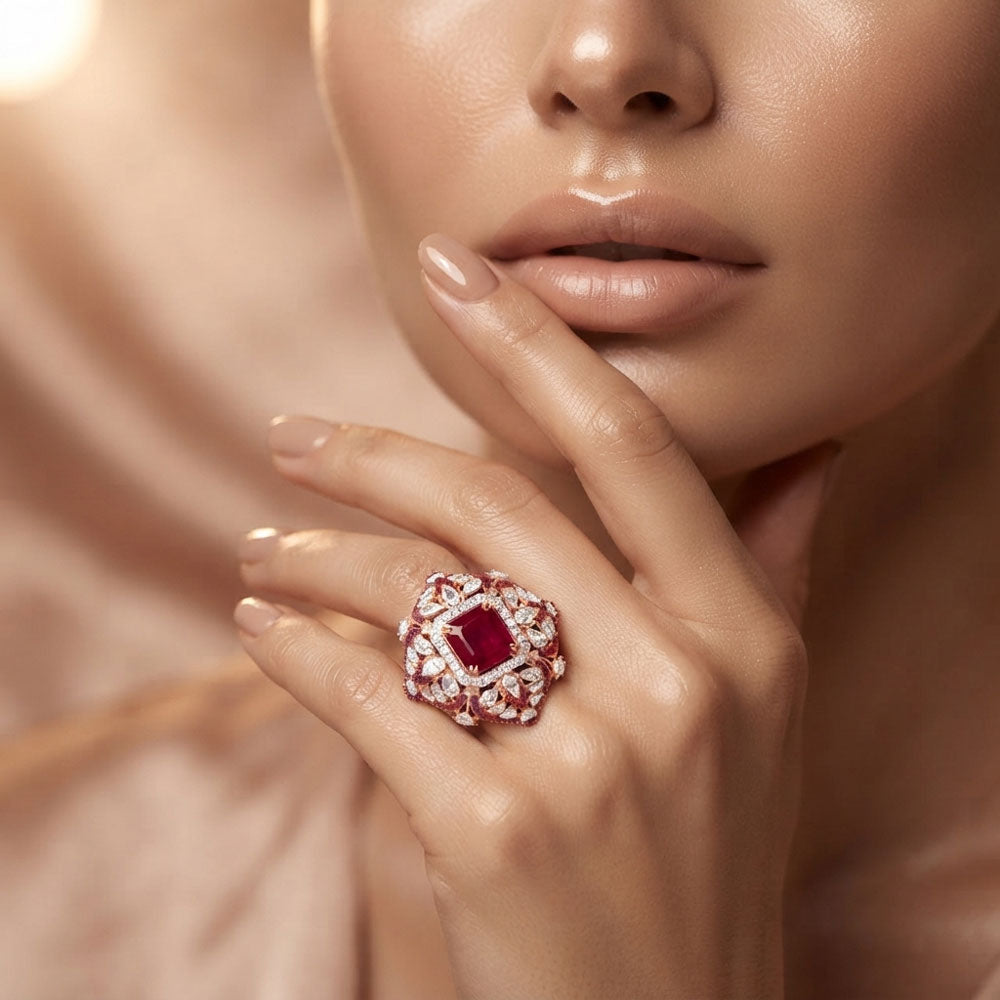 14K Rose Gold Diamond Ring - 4.522ct VVS-VS-IJ with Colour Stones