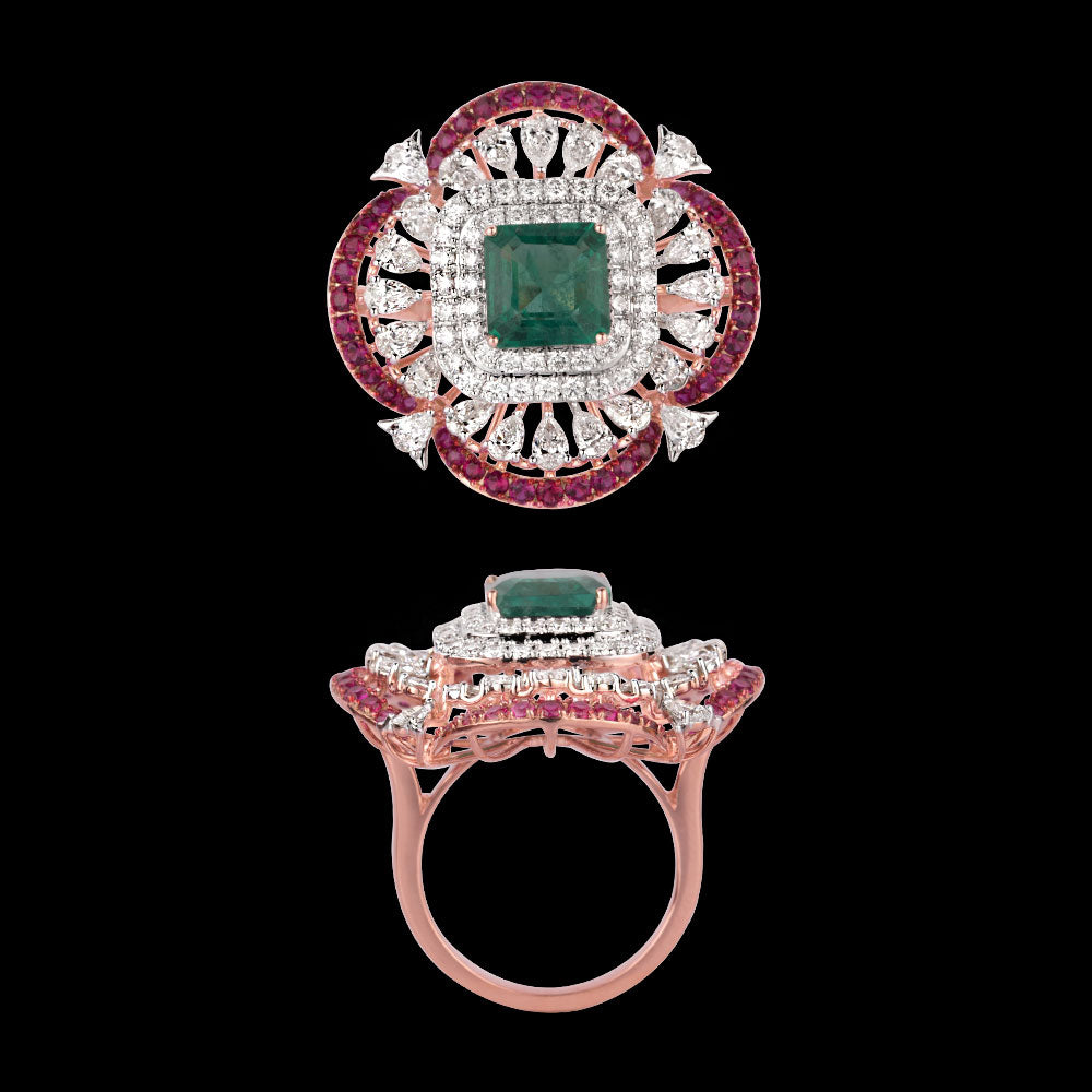 18K Rose Gold Diamond Ring - 2.444ct VVS-VS-EF with Colour Stones