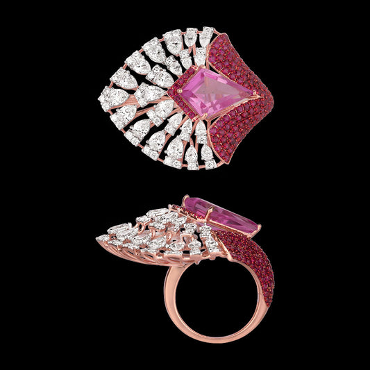 14K Rose Gold Diamond Ring - 3.67ct VS-SI-FG with Colour Stones