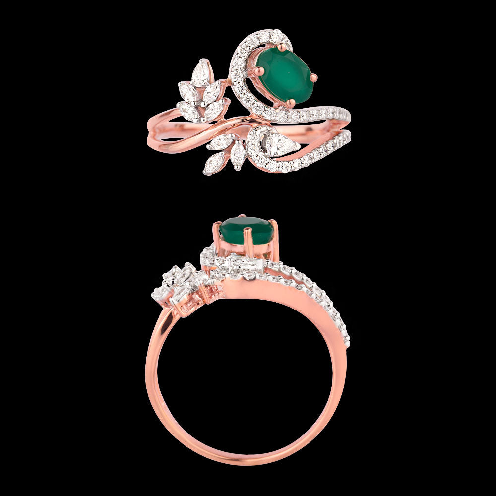 18K Rose Gold Diamond Ring - 0.41ct VVS-VS-EF with Colour Stones