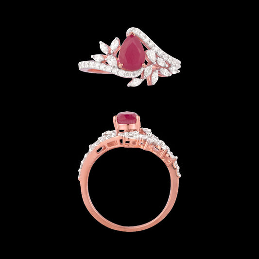 18K Rose Gold Diamond Ring - 0.43ct VVS-VS-EF with Colour Stones