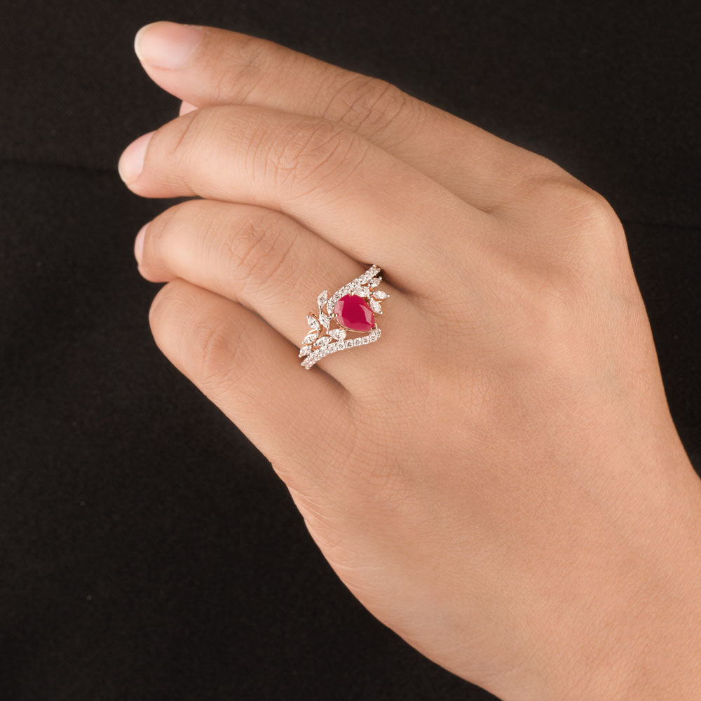 18K Rose Gold Diamond Ring - 0.43ct VVS-VS-EF with Colour Stones