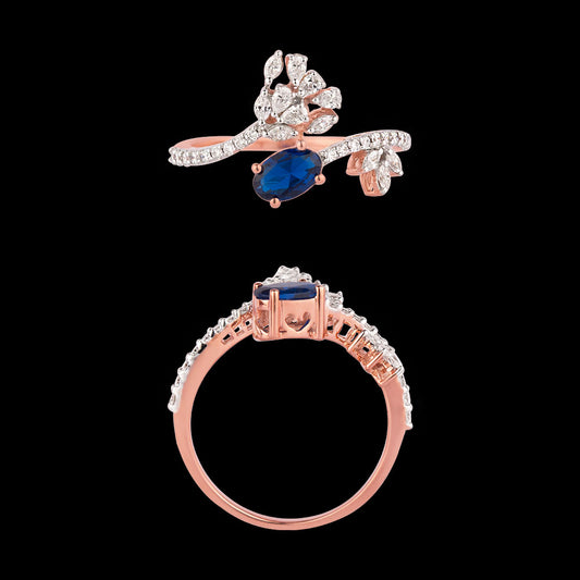 18K Rose Gold Diamond Ring - 0.43ct VVS-VS-EF with Colour Stones