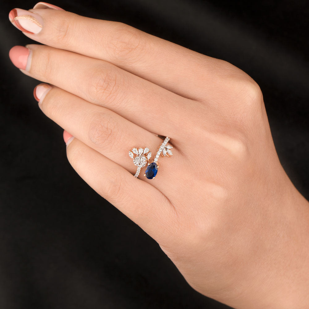 18K Rose Gold Diamond Ring - 0.43ct VVS-VS-EF with Colour Stones
