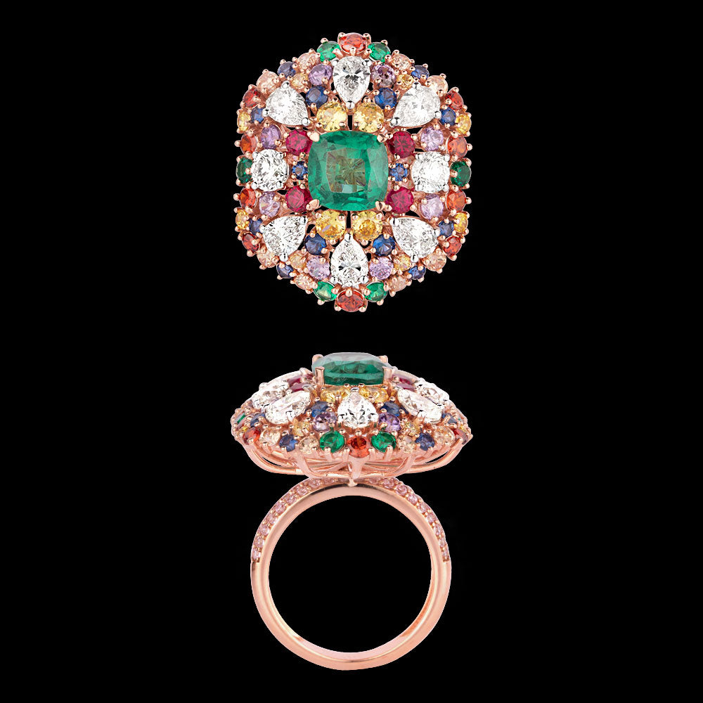 18K Rose Gold Diamond Ring - 2.4ct VVS-VS-IJ with Colour Stones