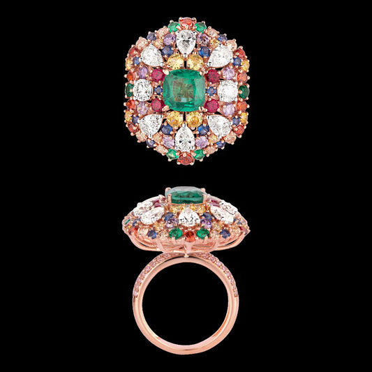 18K Rose Gold Diamond Ring - 2.4ct VVS-VS-IJ with Colour Stones