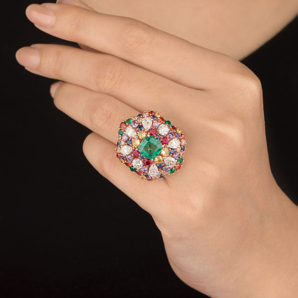 18K Rose Gold Diamond Ring - 2.4ct VVS-VS-IJ with Colour Stones