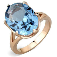 7 Ct Oval Cut Blue Topaz Diamond 14K Rose Gold Finish Solitaire Ring On 925 Sterling Silver