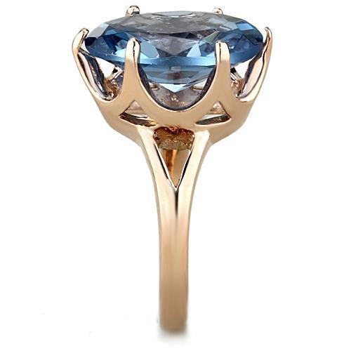 7 Ct Oval Cut Blue Topaz Diamond 14K Rose Gold Finish Solitaire Ring On 925 Sterling Silver