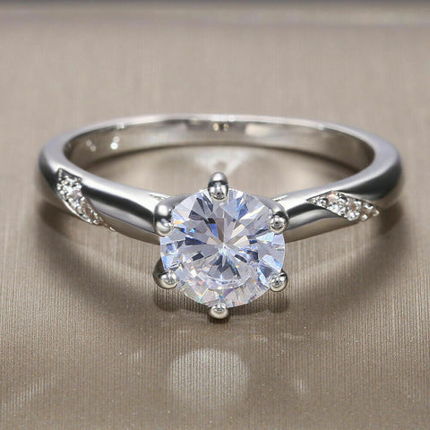1 Ct Round Cut Diamond 14k White Gold Over Solitaire Engagement Ring On 925 Sterling Silver