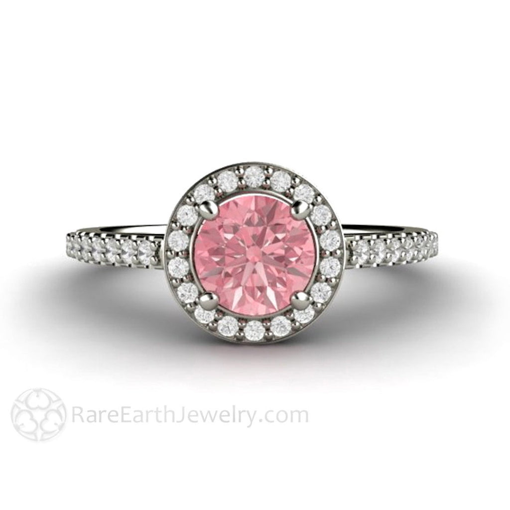 2 Ct Round Cut Pink Sapphire Diamond 14K White Gold Finish Engagement Halo Ring On 925 Sterling Silver