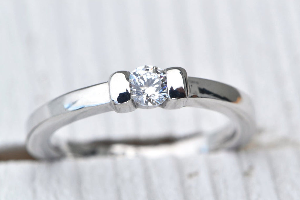 1 Ct Round cut Diamond 14K White Gold Over Solitaire Engagement Ring On 925 Sterling Silver