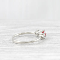 1 Ct Round Cut Red Ruby Diamond Moissanite Trilogy 14K White Gold Finish 3 Stone Promise Ring On 925 Sterling Silver