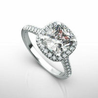 2.30 Ct Halo Cushion Cut Simulated Diamond 14K White Gold Finish Anniversary Ring On 925 Sterling Silver