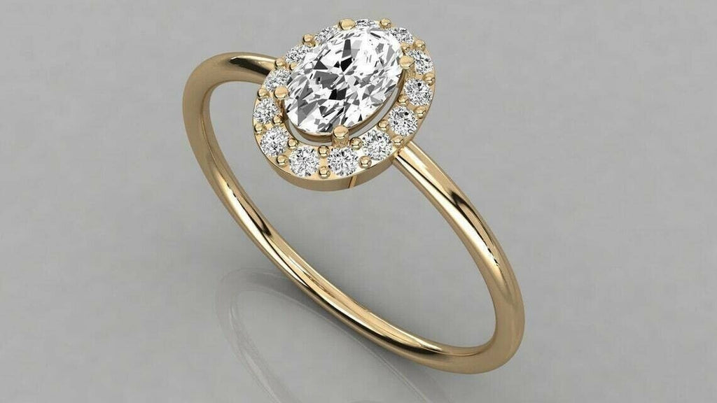 2.30 Ct Oval Cut Lab Created Diamond 14K Yellow Gold Over Halo Anniversary Ring On 925 Sterling Silver