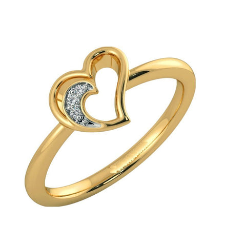 0.05 Ct Round Cut Diamond Heart Design Promise Ring Womens 14K Yellow Gold Finish On 925 Sterling Silver