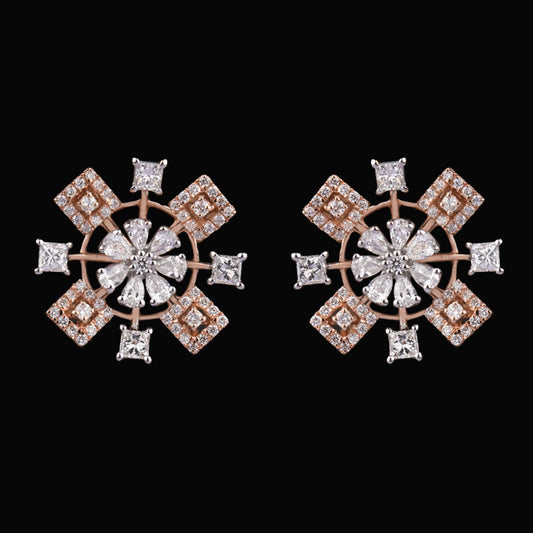 18K Two Tone Gold Diamond Earrings - 1.22ct VS-SI-FG