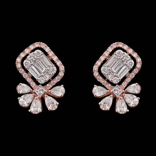18K Two Tone Gold Diamond Earrings - 0.9ct VS-SI-FG