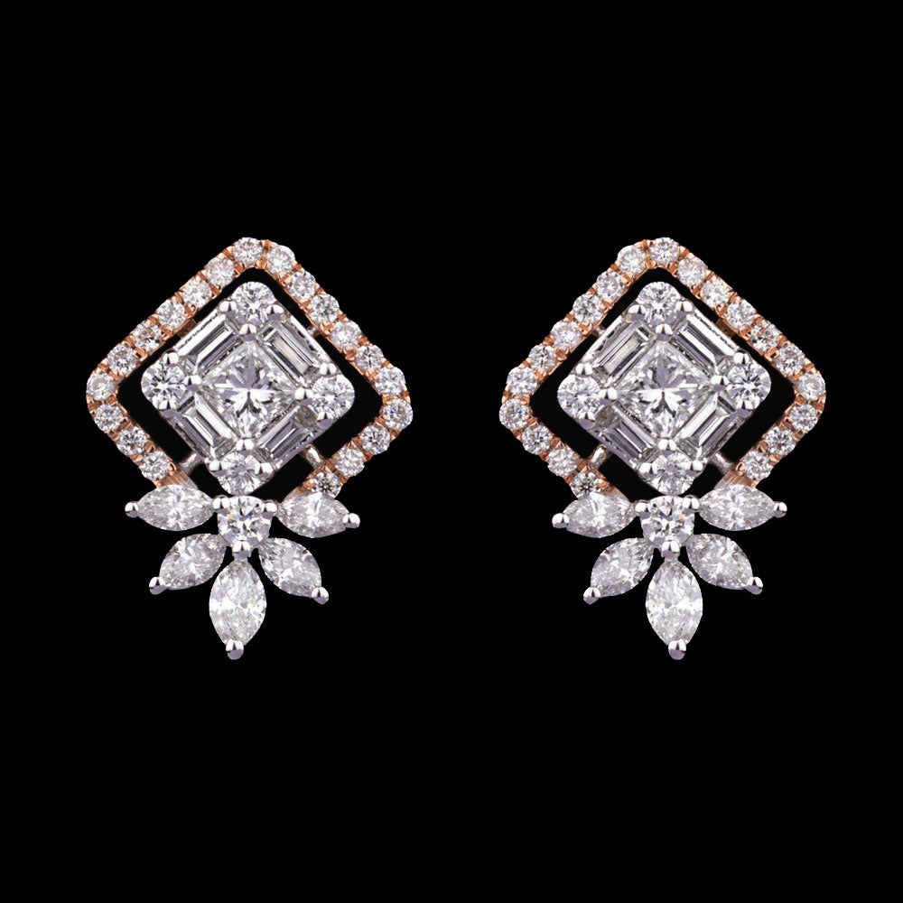 18K Two Tone Gold Diamond Earrings - 1.09ct VS-SI-FG
