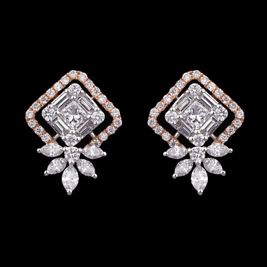 18K Two Tone Gold Diamond Earrings - 1.09ct VS-SI-FG