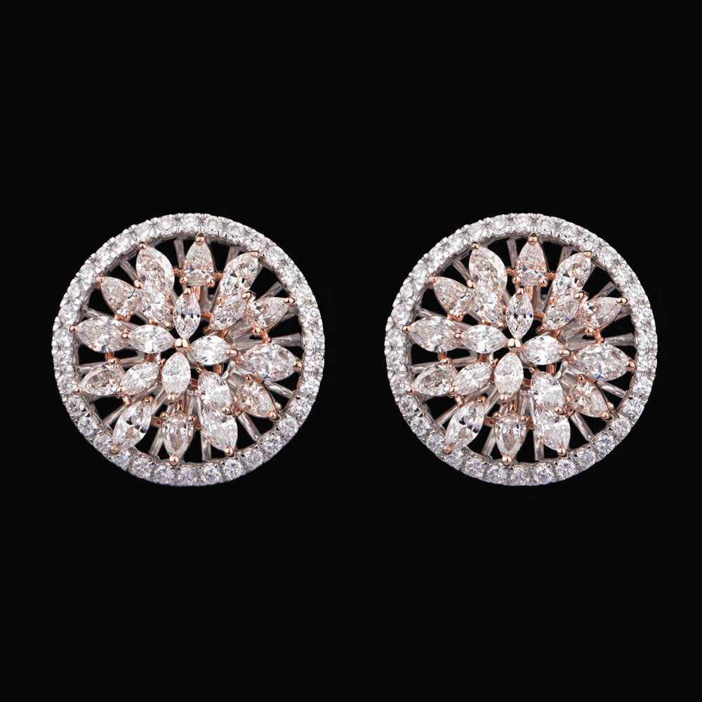 18K Two Tone Gold Diamond Earrings - 1.98ct VS-SI-FG