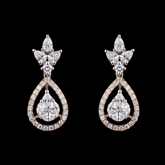 18K Two Tone Gold Diamond Earrings - 1.05ct VS-SI-FG