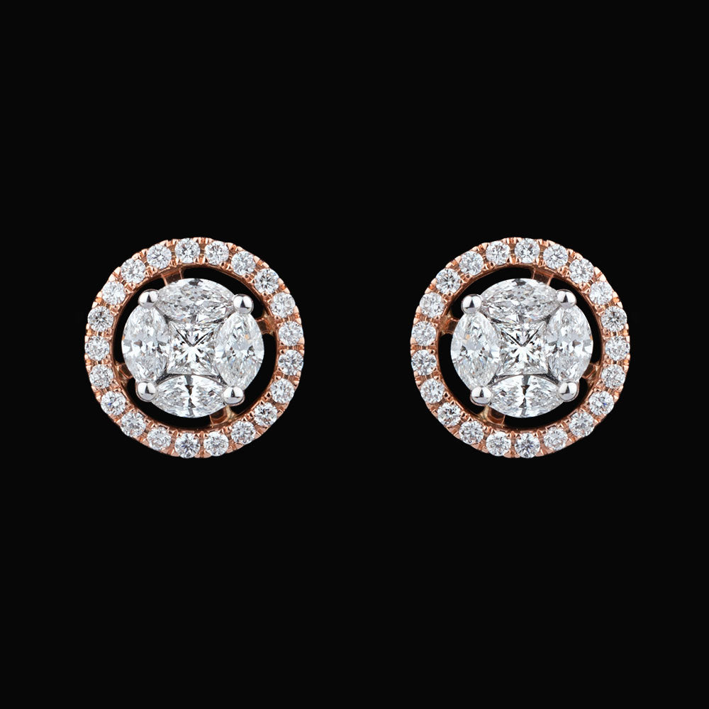 18K Two Tone Gold Diamond Earrings - 1.07ct VS-SI-FG