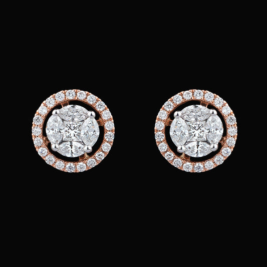 18K Two Tone Gold Diamond Earrings - 1.07ct VS-SI-FG