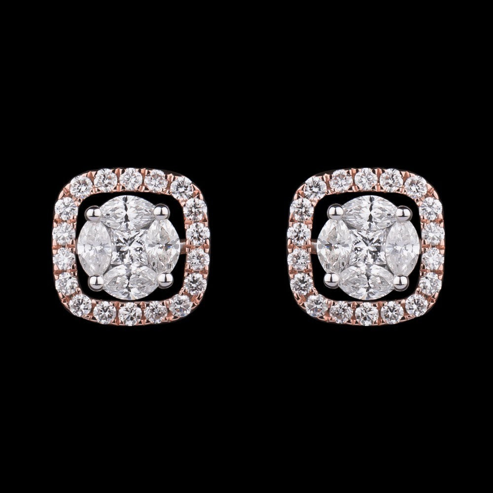 18K Two Tone Gold Diamond Earrings - 1.33ct VS-SI-FG