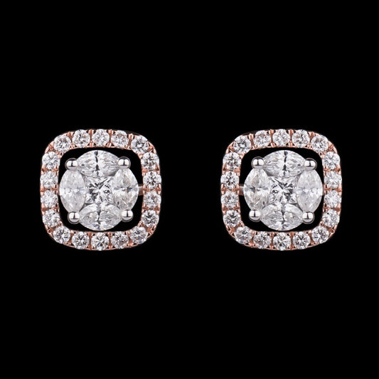 18K Two Tone Gold Diamond Earrings - 1.33ct VS-SI-FG