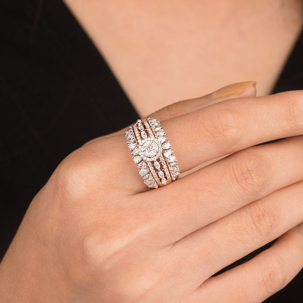 18K Two Tone Gold Diamond Ring - 1.58ct VS-SI-FG