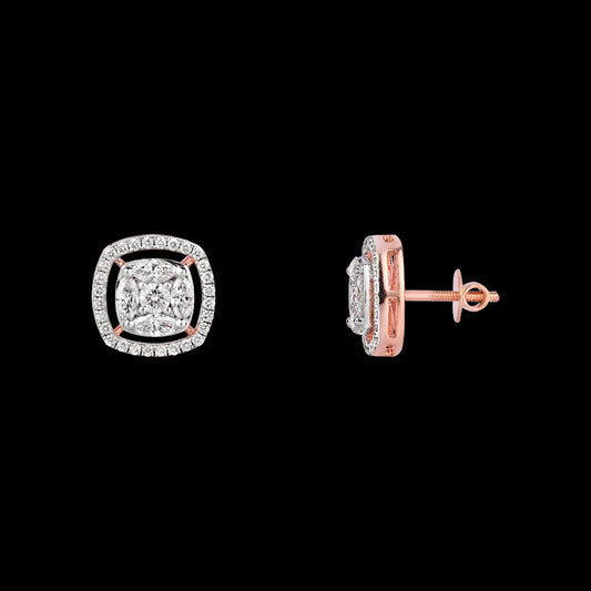18K Two Tone Gold Diamond Earrings - 1.597ct VS-GH