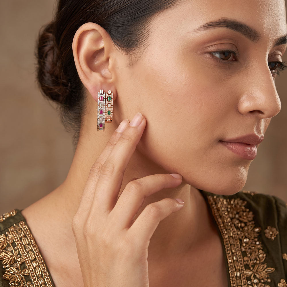 18K White Gold Diamond Earrings - 1.792ct VS-SI-HI with Colour Stones