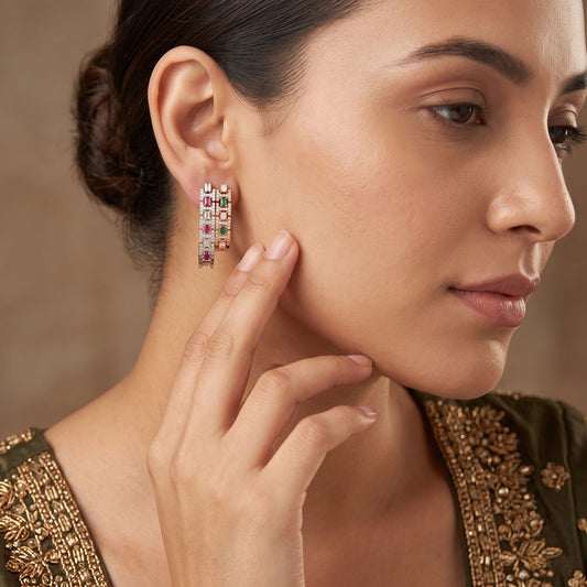 18K White Gold Diamond Earrings - 1.792ct VS-SI-HI with Colour Stones
