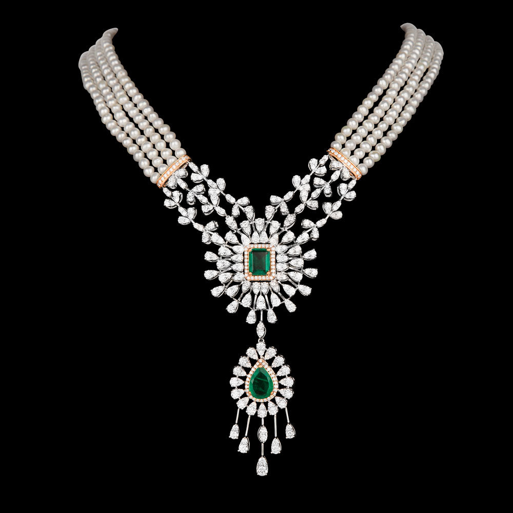 18K Two Tone Gold Diamond Necklace - 7.9ct VVS-VS-GH with Colour Stones