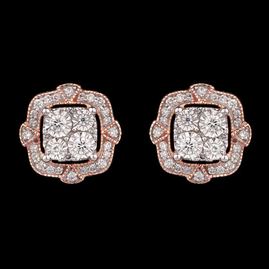 14K Two Tone Gold Diamond Earrings - 0.53ct SI-GH