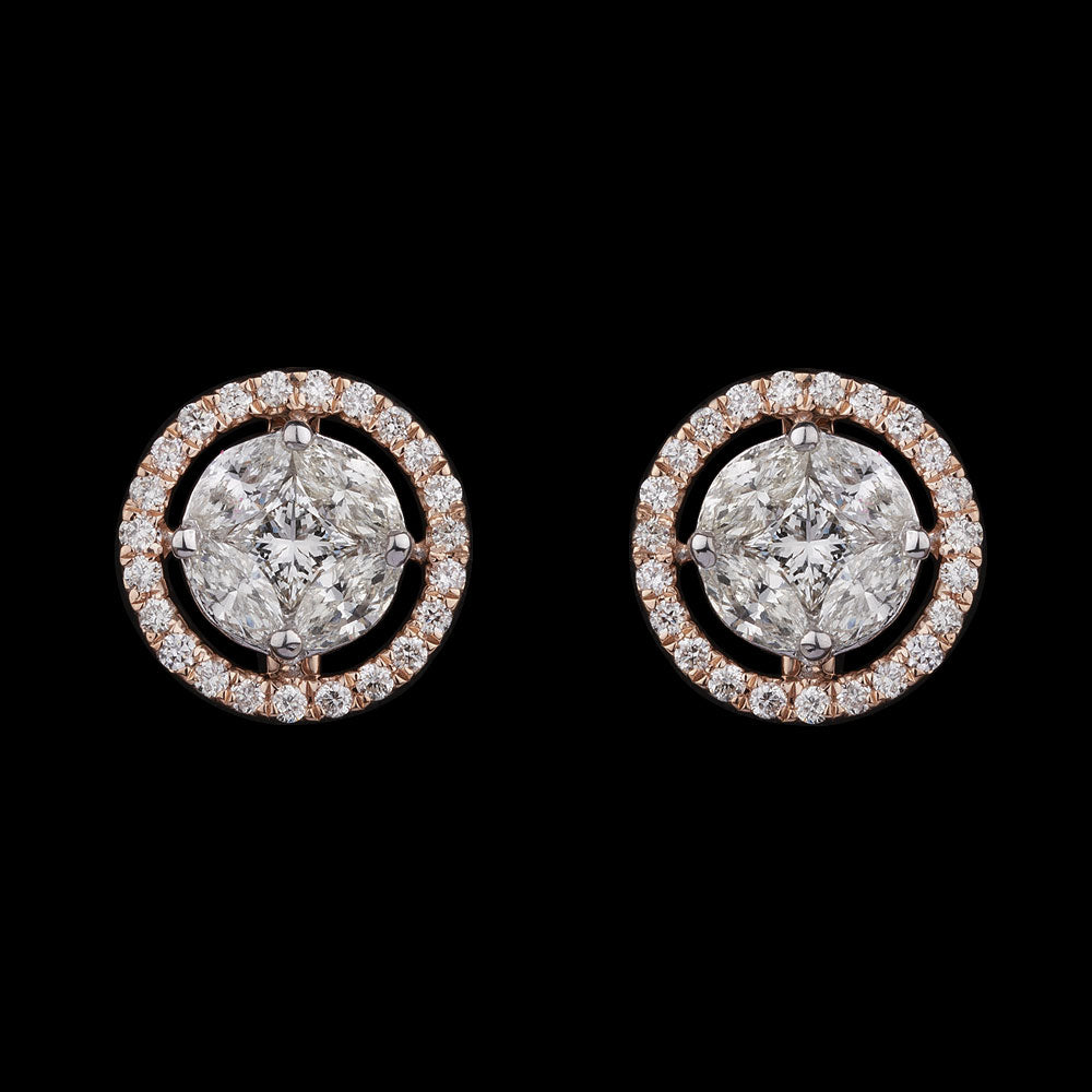 14K Two Tone Gold Diamond Earrings - 1.3ct SI-HIJ
