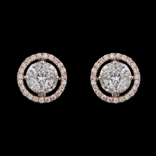 14K Two Tone Gold Diamond Earrings - 1.3ct SI-HIJ
