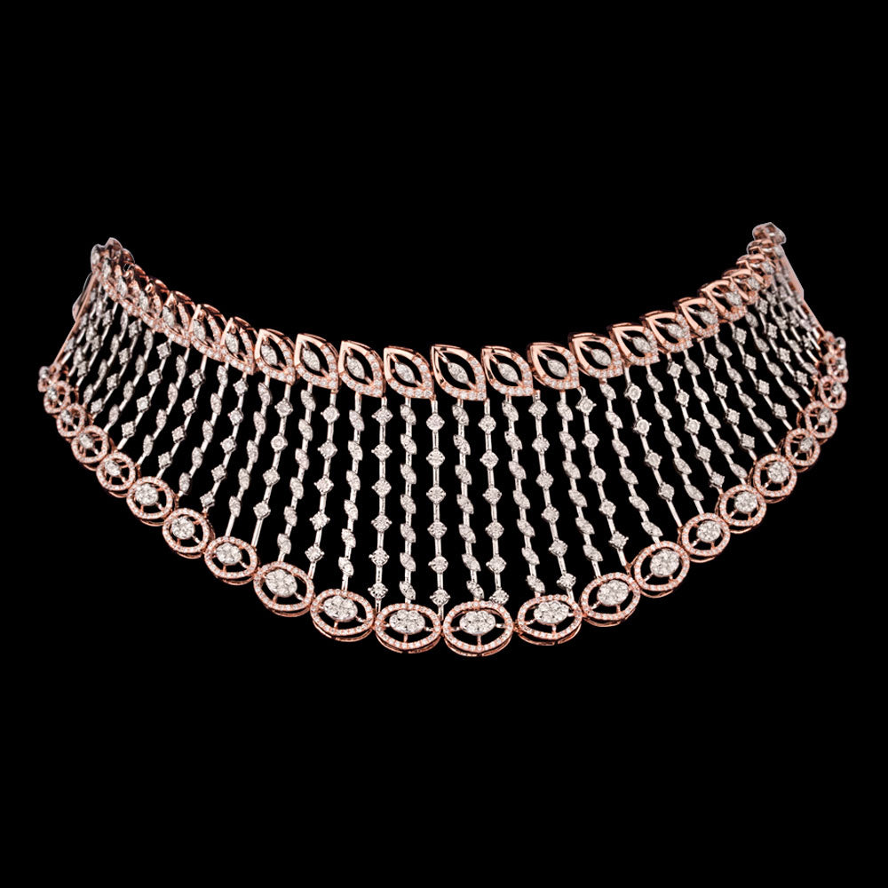 18K Two Tone Gold Diamond Necklace - 6.65ct VS-SI-GH