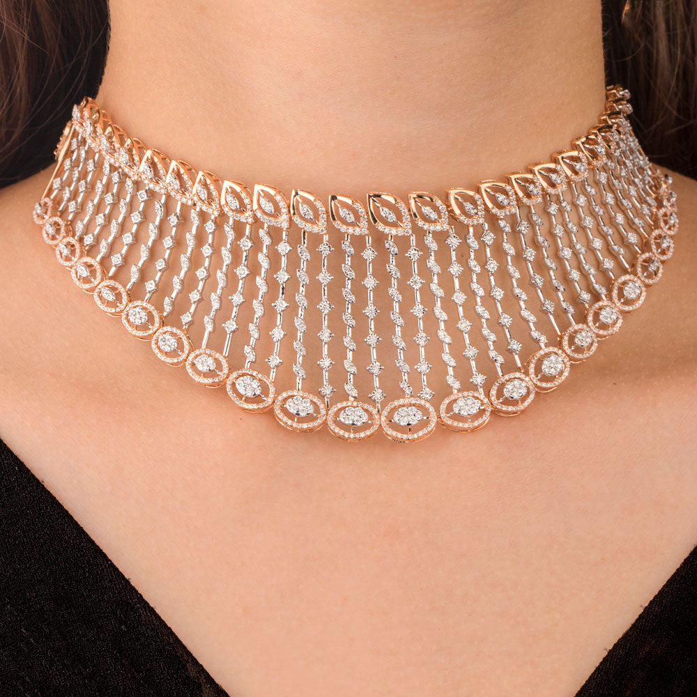18K Two Tone Gold Diamond Necklace - 6.65ct VS-SI-GH