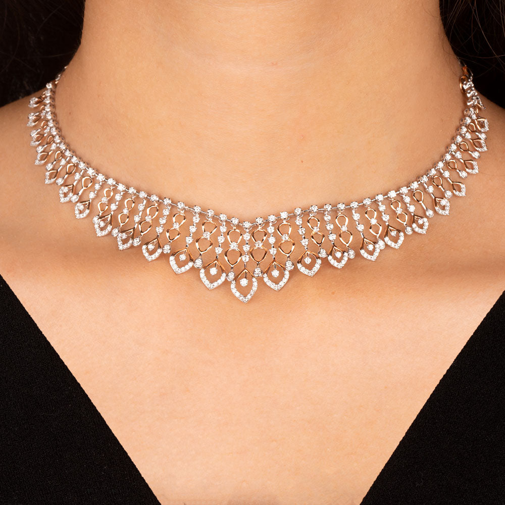 18K Two Tone Gold Diamond Necklace - 3.16ct VVS-VS-GH