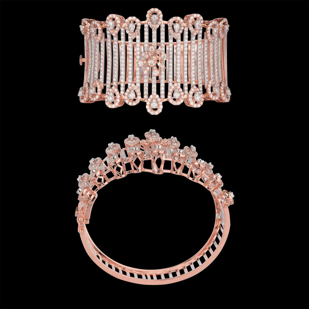 18K Two Tone Gold Diamond Kada - 7.25ct VVS-VS-GH