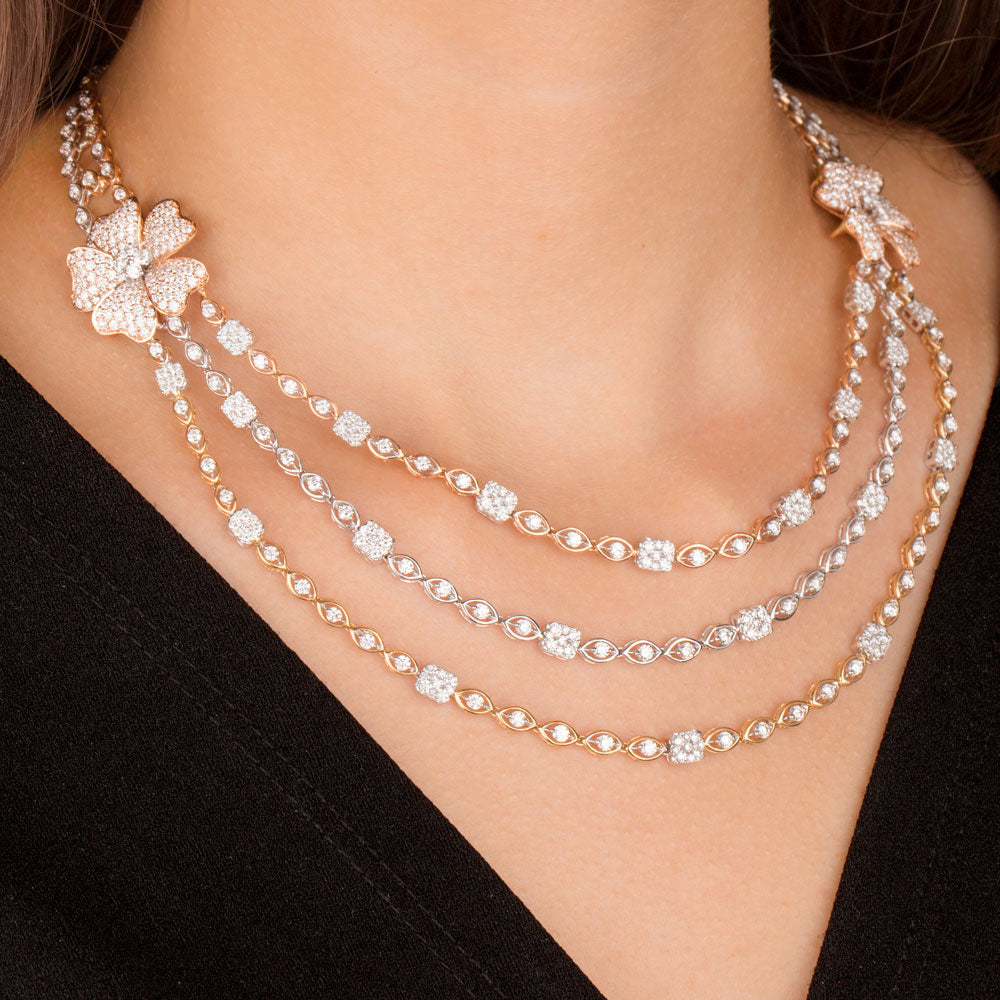 18K Two Tone Gold Diamond Necklace - 10.469ct VVS-VS-GH