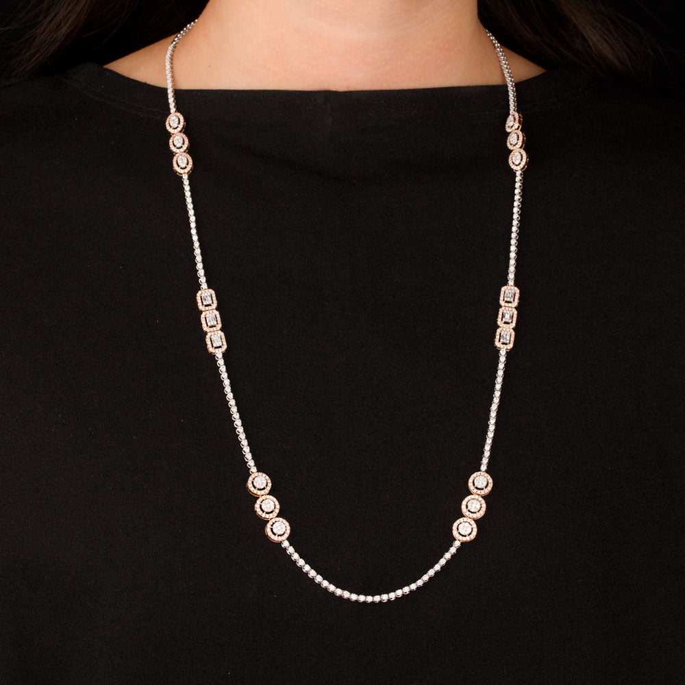 18K Two Tone Gold Diamond Necklace - 6.35ct VS-SI-GHI