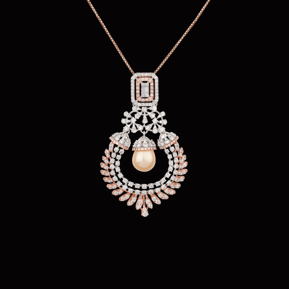 18K Two Tone Gold Diamond Pendant - 2.95ct VVS-VS-GH with Colour Stones
