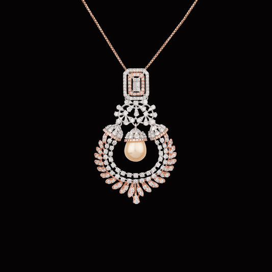 18K Two Tone Gold Diamond Pendant - 2.95ct VVS-VS-GH with Colour Stones